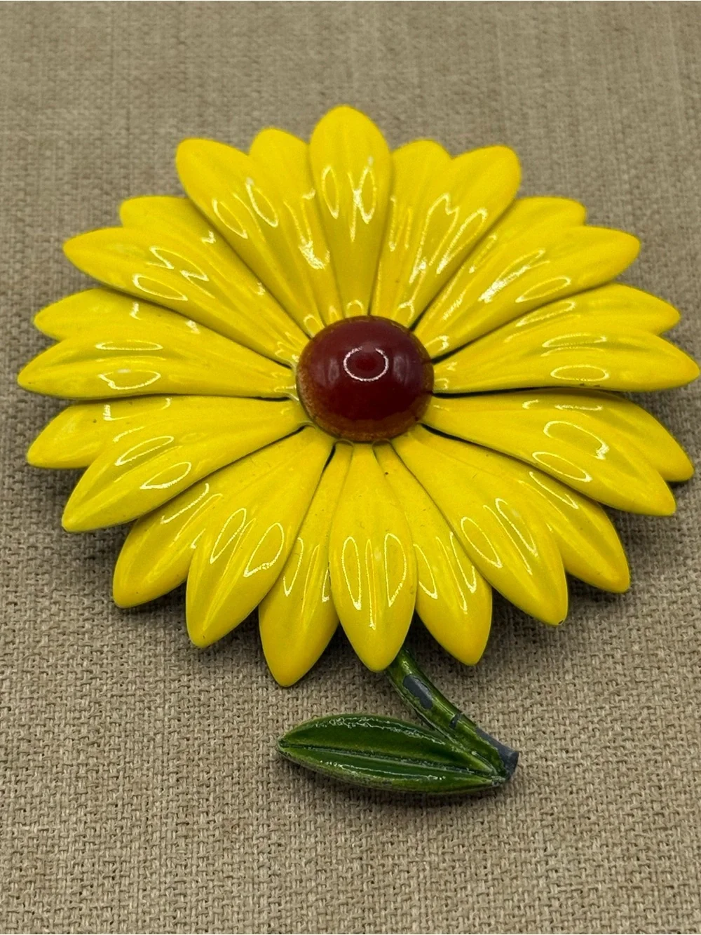 Vintage Yellow enamel flower brooch